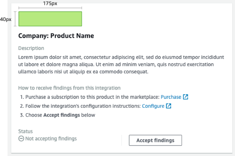 Ejemplo de una tarjeta para la integración de un producto con un logotipo de tamaño ideal