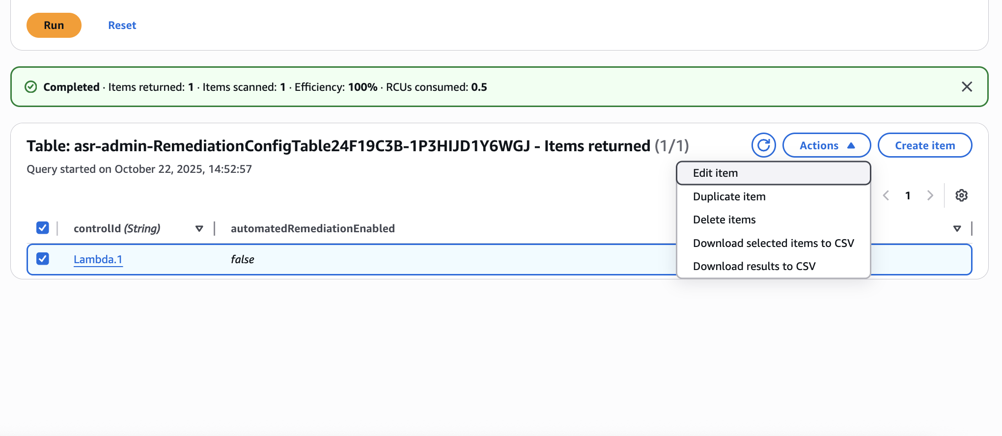elemento de edición de configuración de remediación