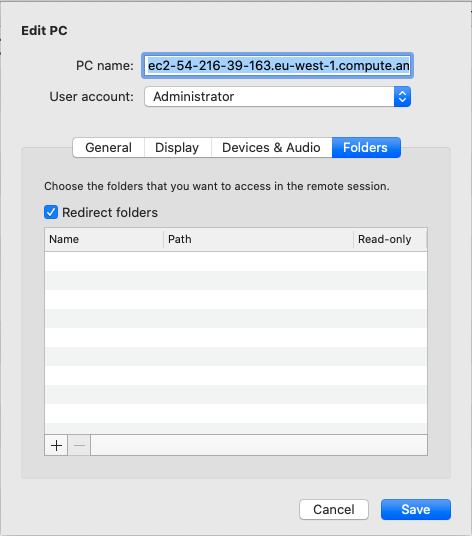 Fenêtre de modification du PC Bureau à distance Microsoft.