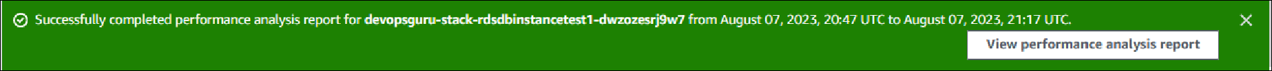 Bannière de message de réussite de création de rapport d’analyse