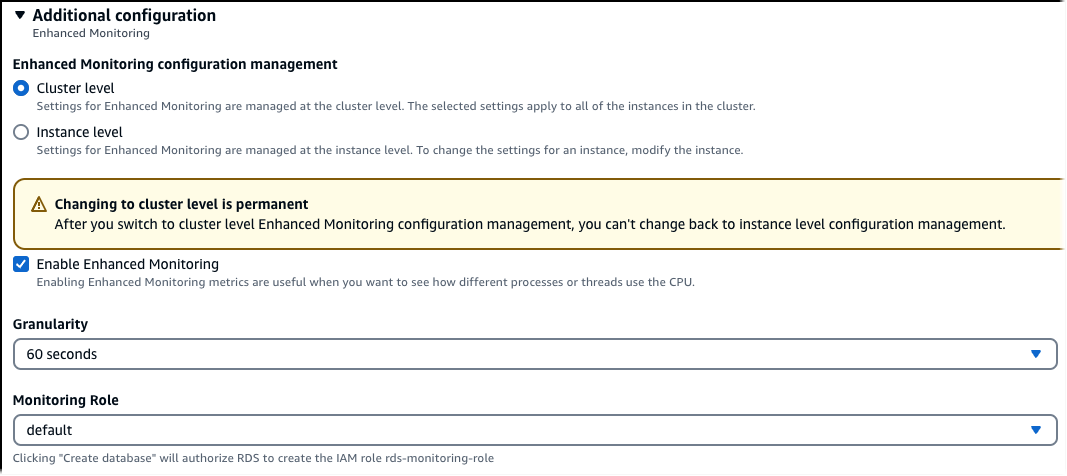 Activez Performance Insights lors de la création d’un cluster de bases de données avec la console.