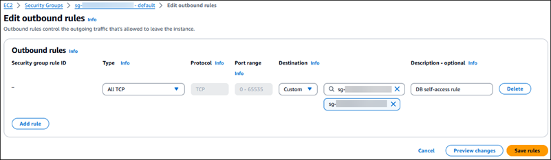 Ajoutez une règle sortante pour la base de données source.