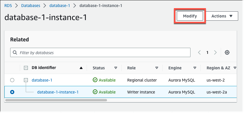 Modification d’une instance de base de données