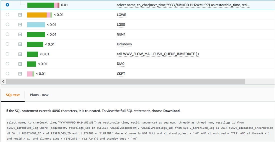 La section relative aux informations SQL montre plus de texte SQL