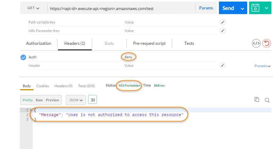 Appel d’une API à l’aide d’un jeton d’autorisation Lambda Deny