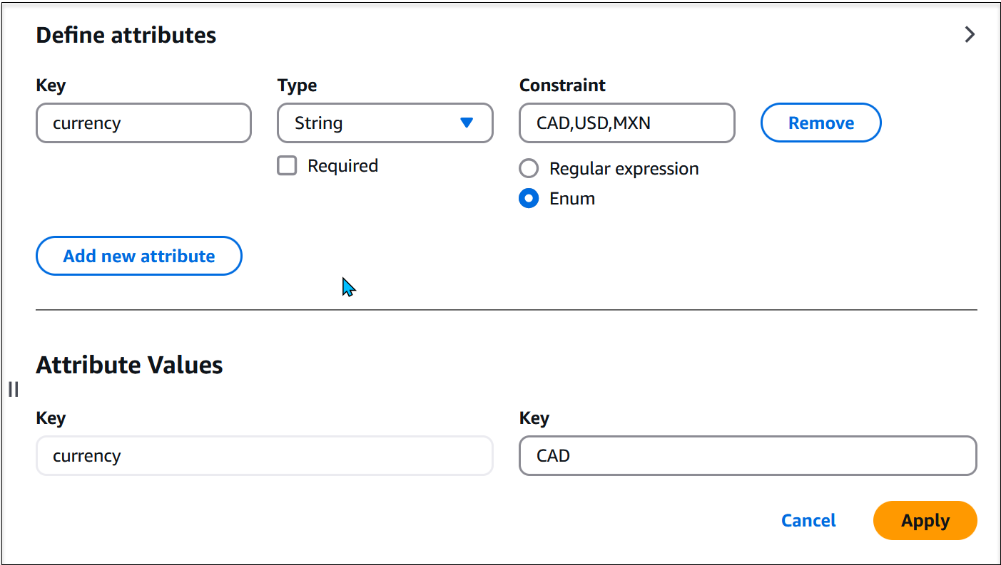 Exemple d'attributs d'indicateur pour un indicateur de AWS AppConfig fonctionnalité