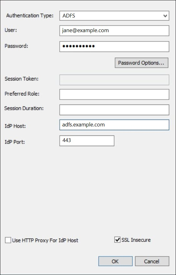 Configuration des options d'authentification.