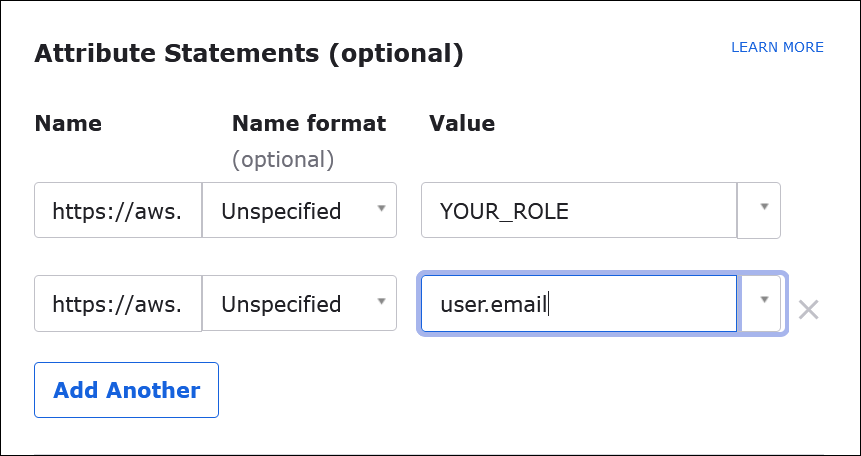 Saisissez les attributs SAML pour Athena.