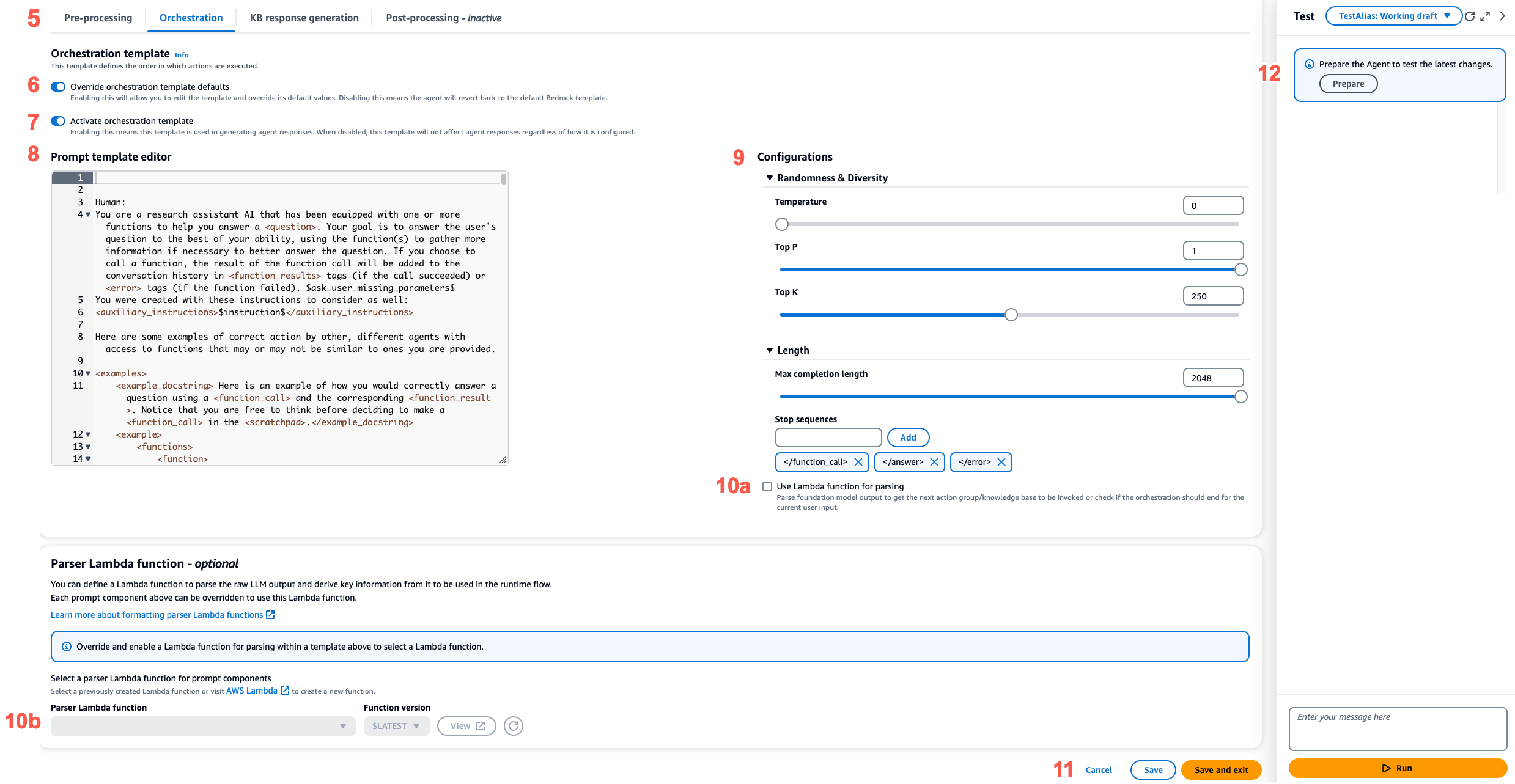 Configuration des invites avancées dans la console.
