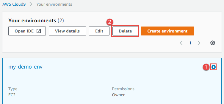 Suppression d'un environnement dans la liste des environnements