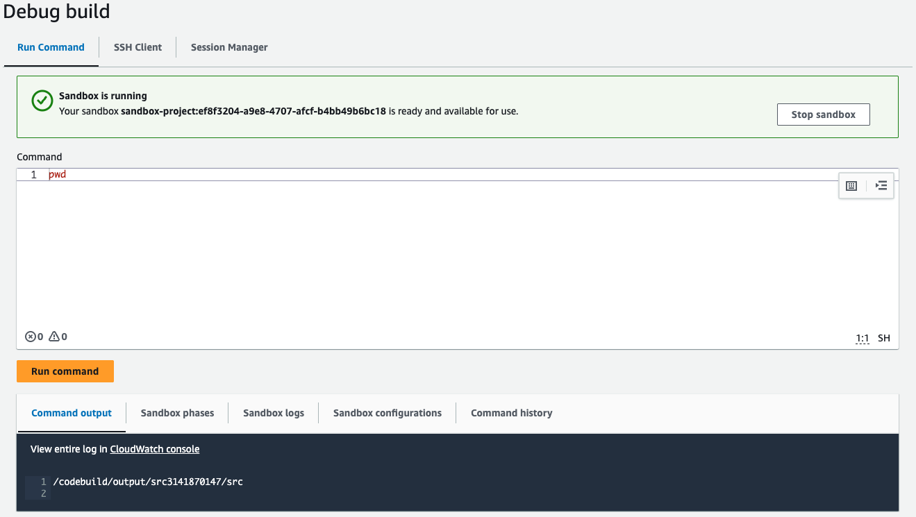 La page de sortie de la commande d'exécution dans la console.