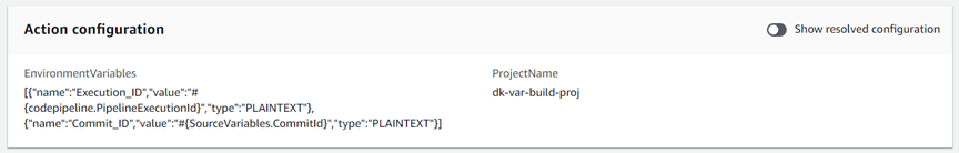 Exemple : Variables de configuration d'action
