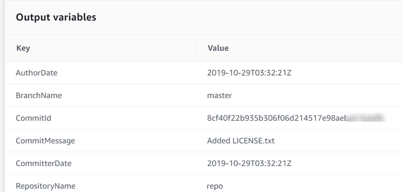 Exemple : Variables de sortie source