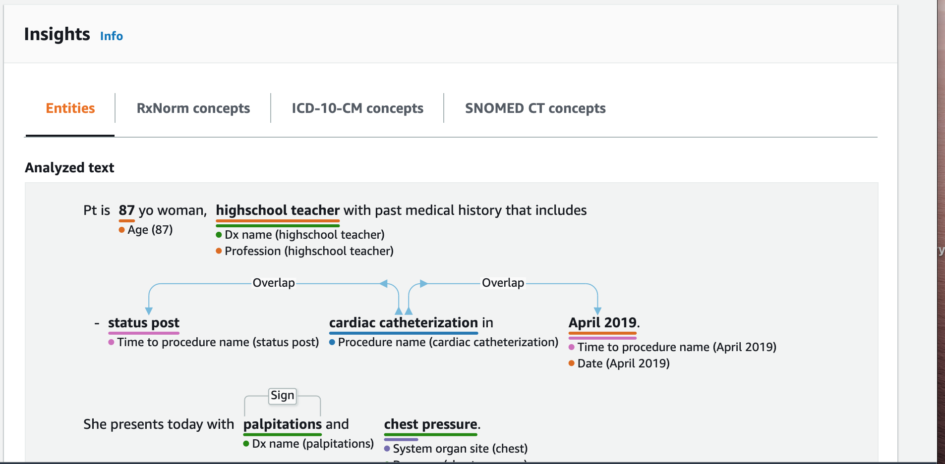 La section Texte analysé de la console.