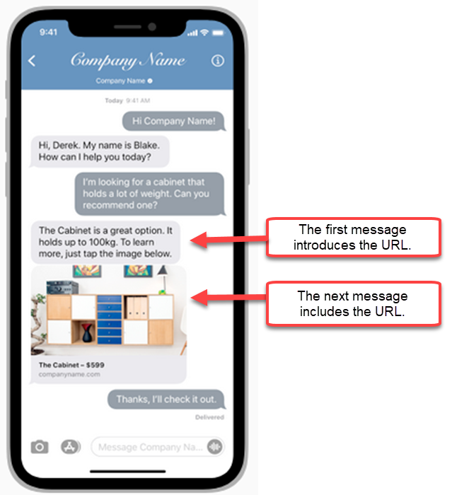 URL envoyée dans un message de chat.