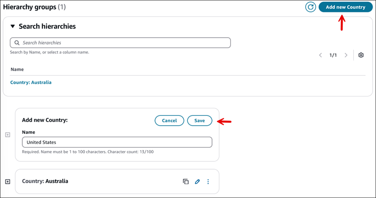 Dans la section Groupes hiérarchiques, ajoutez des groupes pour le niveau 1.
