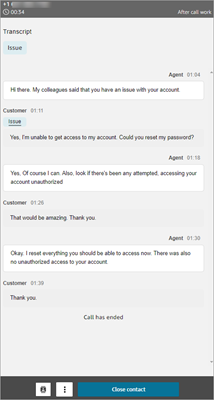 Une transcription de l’appel entre l’agent 2 et le client.