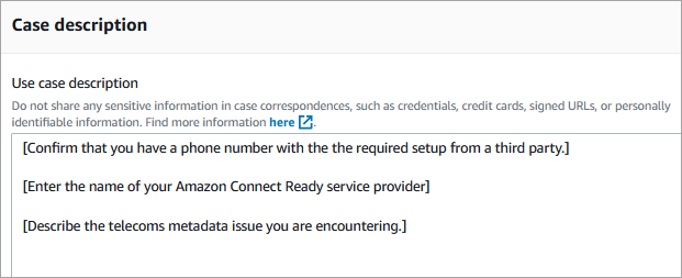 Champ Description du cas permettant de demander de l’aide concernant le mappage de numéros tiers.