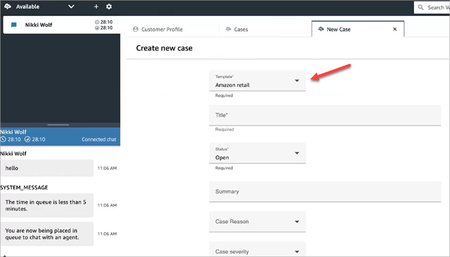 Modèle de cas montrant comment le nom du modèle apparaît pour les agents dans l’application d’agent.