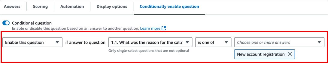 L’option Question conditionnelle est l’une des options disponibles sous Autre.