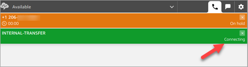 Le CCP, la bannière de statut indique Transfert interne en cours de connexion.