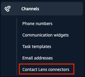 Le menu de gauche sur le site Amazon Connect d'administration, l'Contact Lensoption.
