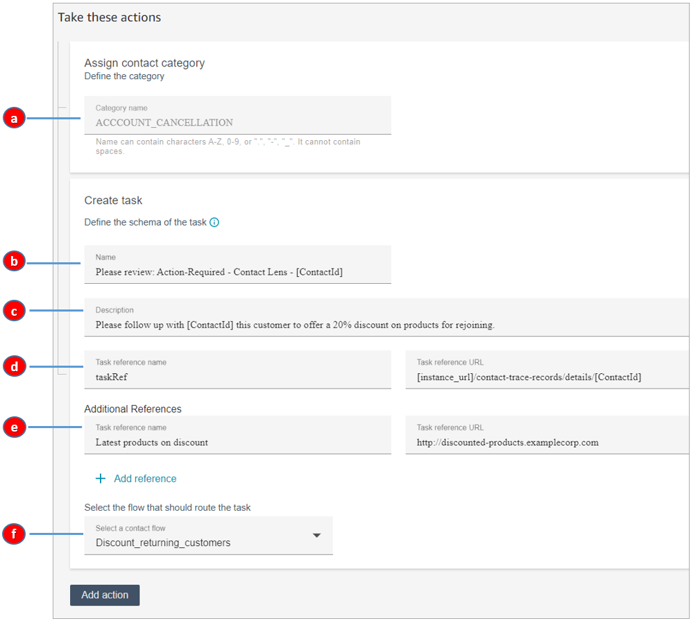 La page de nouvelle règle, la section d’attribution de catégorie de contact, la section Créer une tâche.