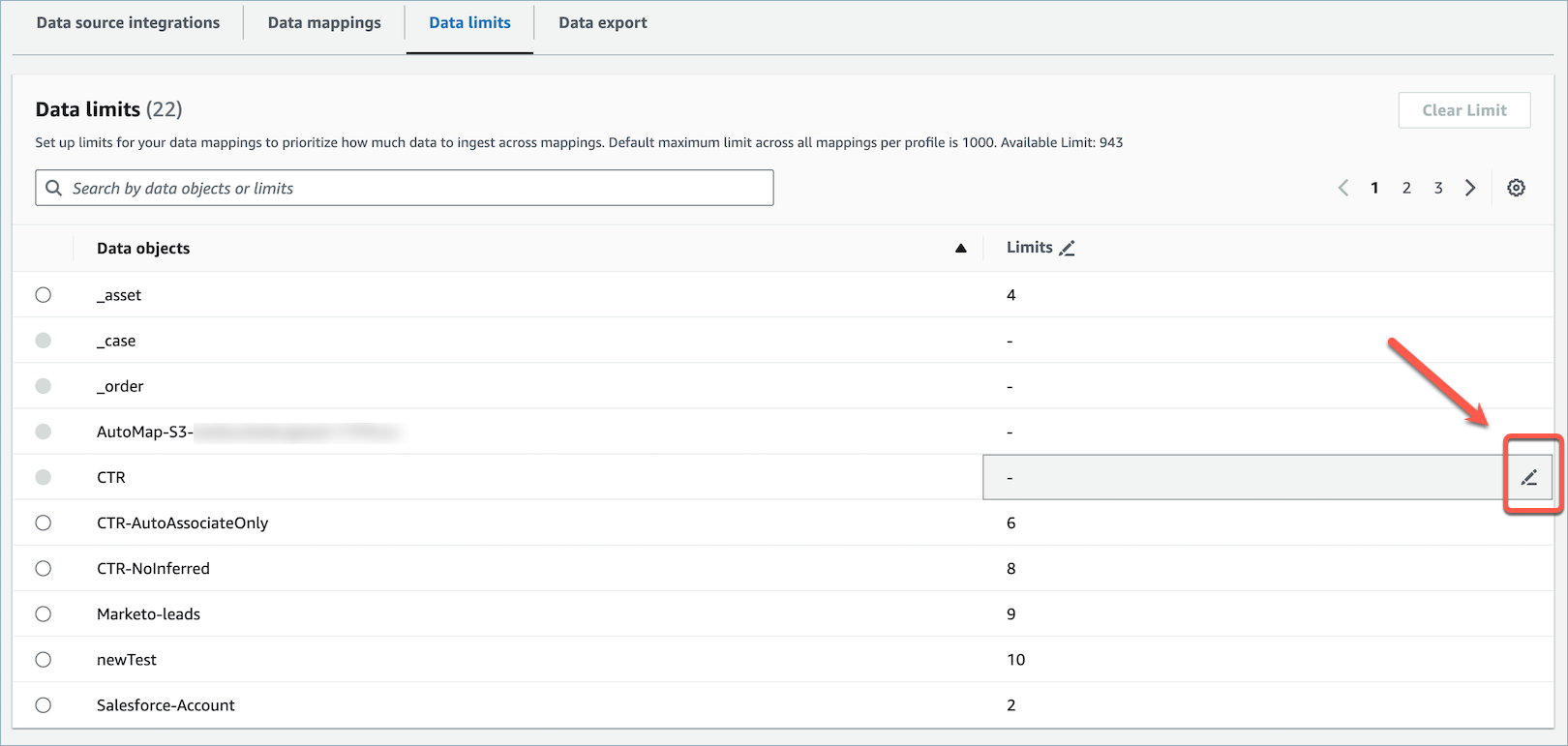 Passez le curseur sur la limite de l’objet de données souhaité et cliquez sur l’icône de modification.