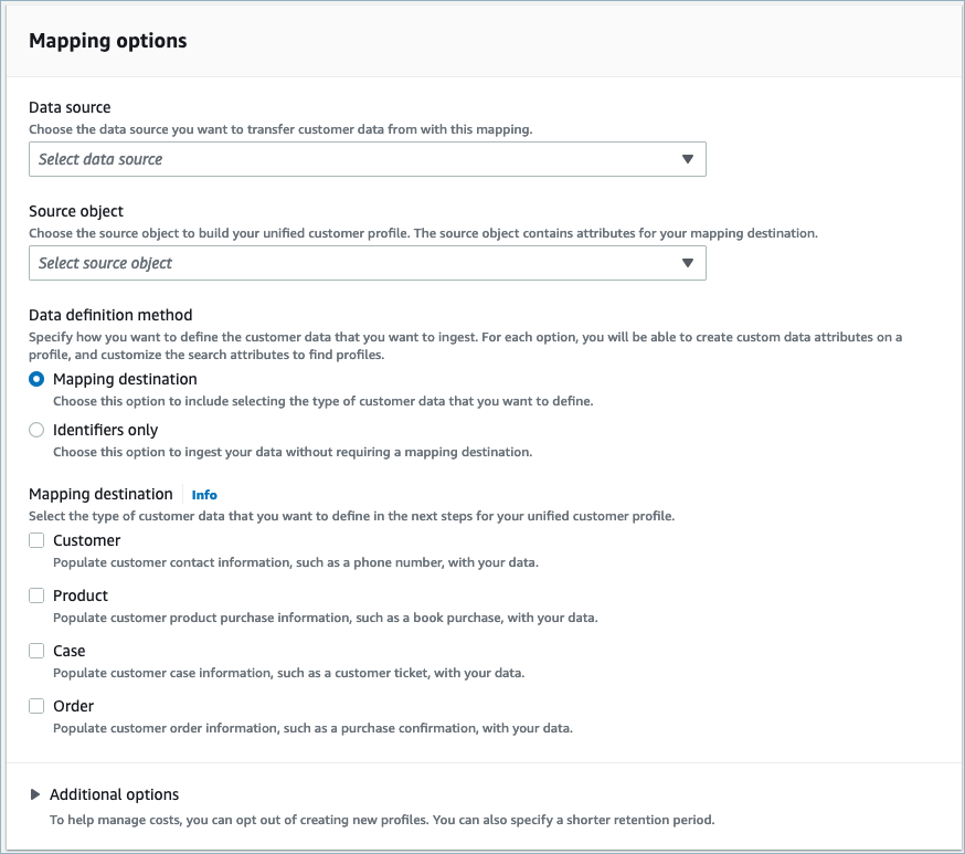 La section Options de mappage.