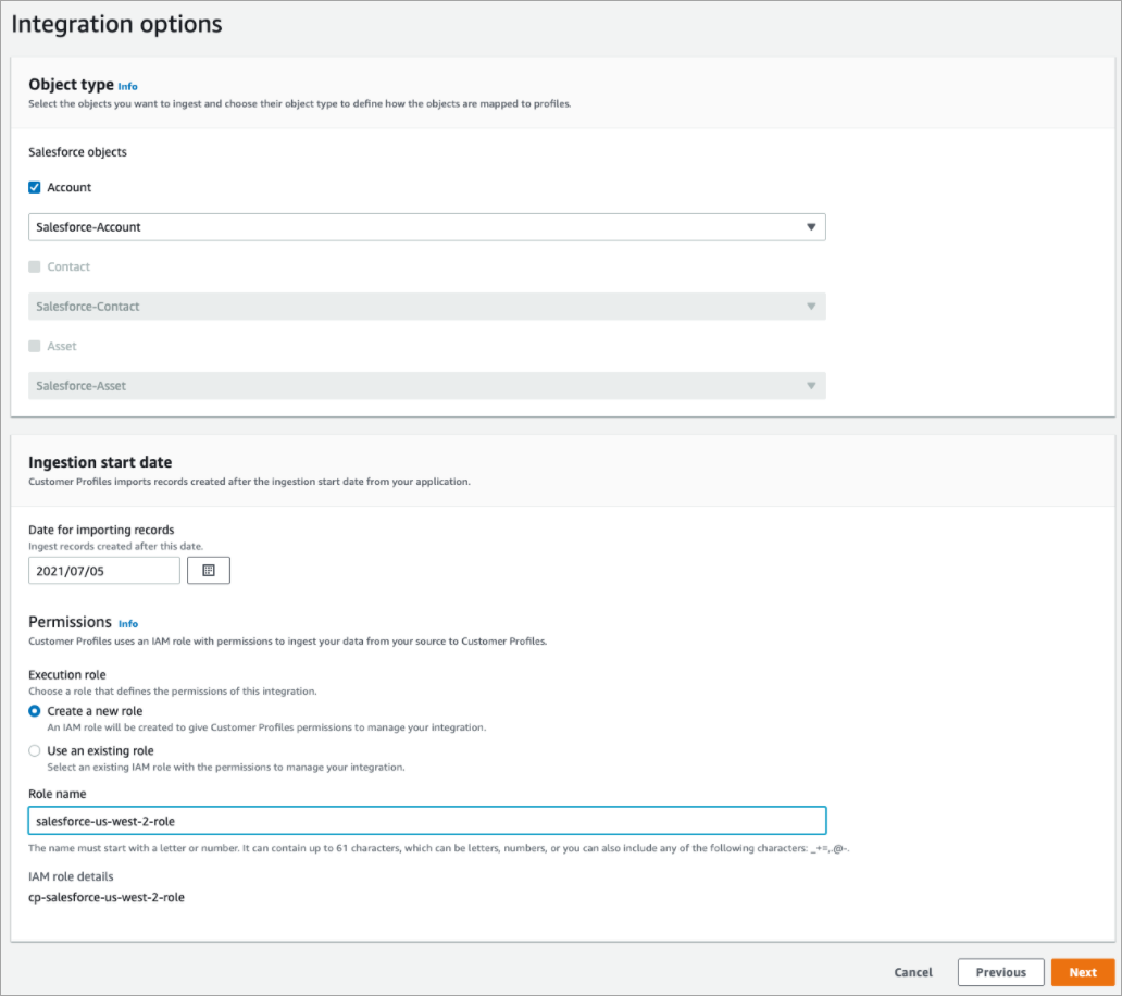 La page Options d’intégration.
