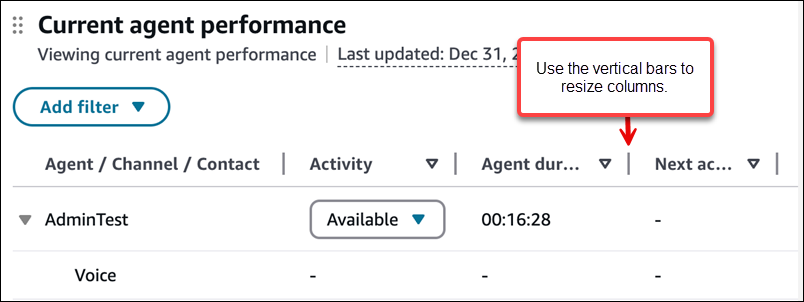 Exemple de barre verticale que vous utilisez pour redimensionner une colonne.