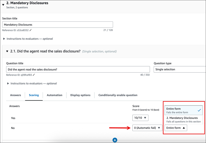 Option Échec automatique.