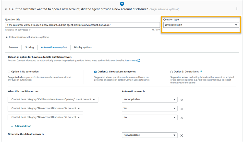 Une section de questions, l'onglet Automatisation.