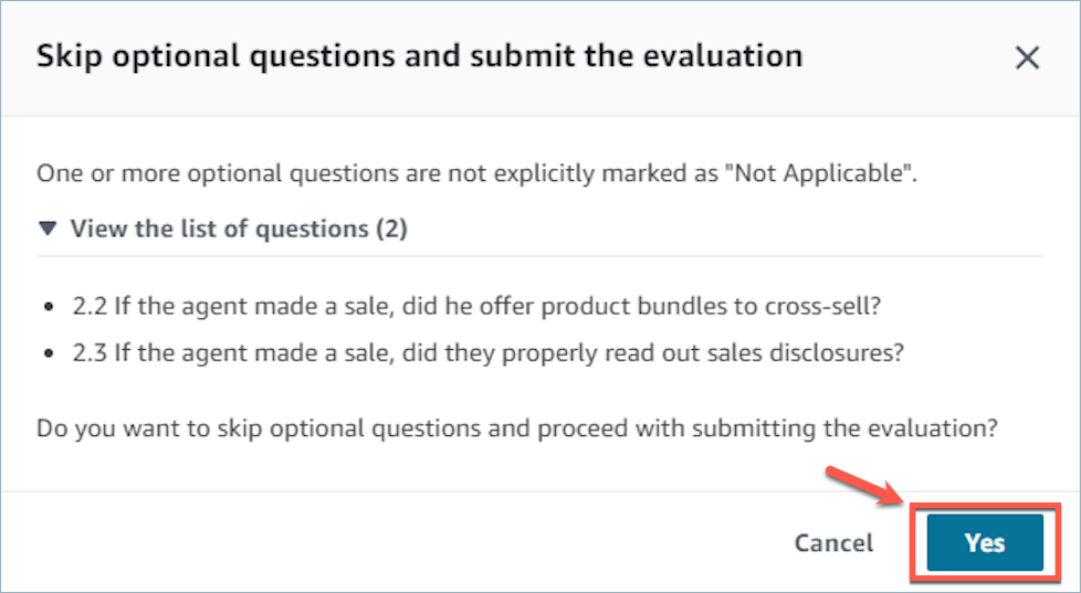 Ignorez les questions facultatives et envoyez l’évaluation.