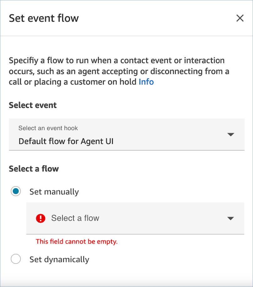 Bloc Définir le flux d’événements, flux par défaut pour le hook d’événement de l’interface utilisateur de l’agent.