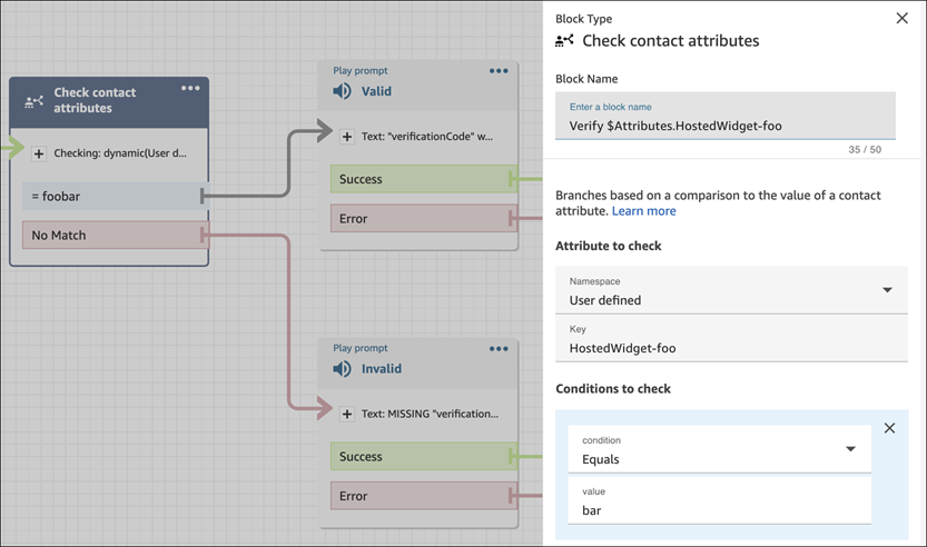 Image montrant un bloc de flux se branchant vers des invites valides et non valides.