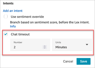 La section Intentions de la page des propriétés, l'option Délai de conversation instantanée.