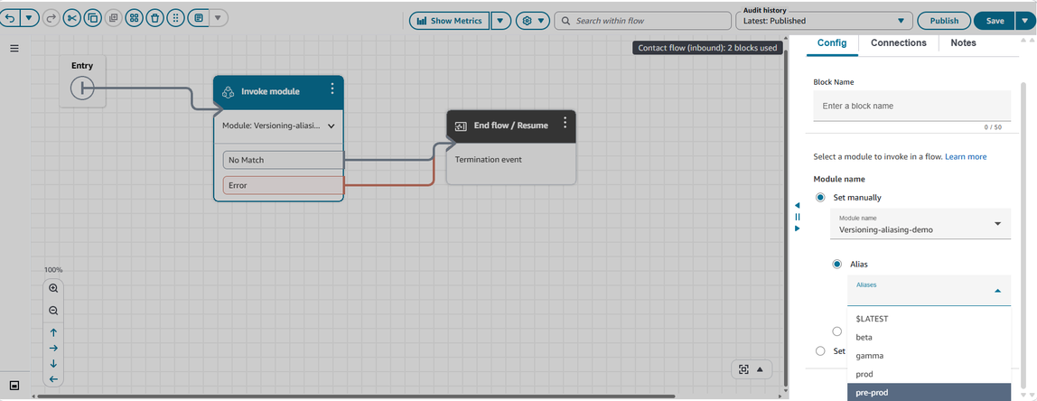 Utilisation de versions de modules et d'alias dans les flux.