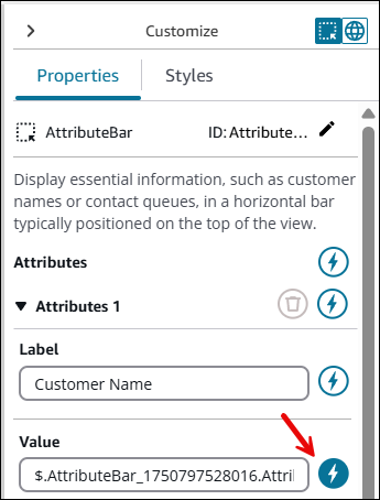 Un composant de barre d’attributs, dont la valeur est définie sur dynamique.