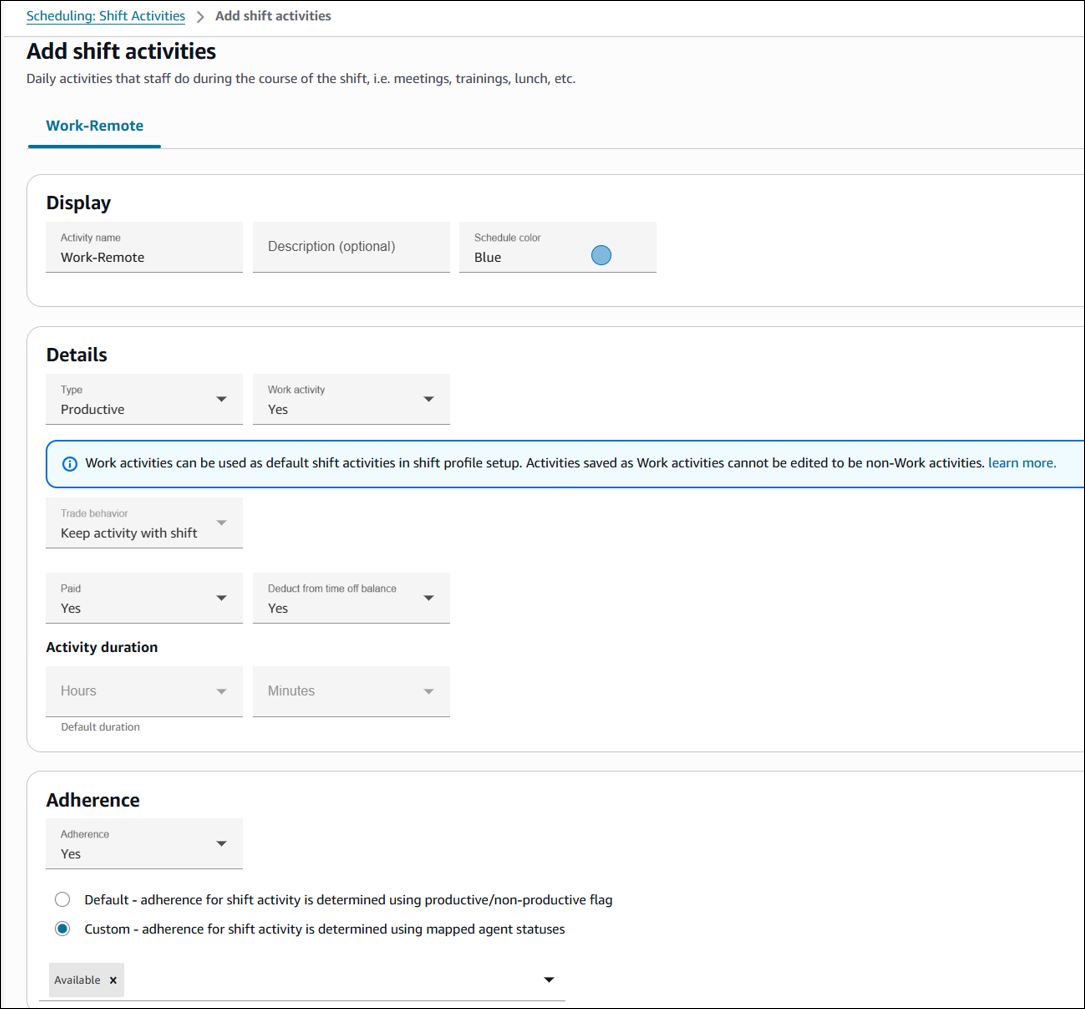 Page Ajouter des activités d’équipe.