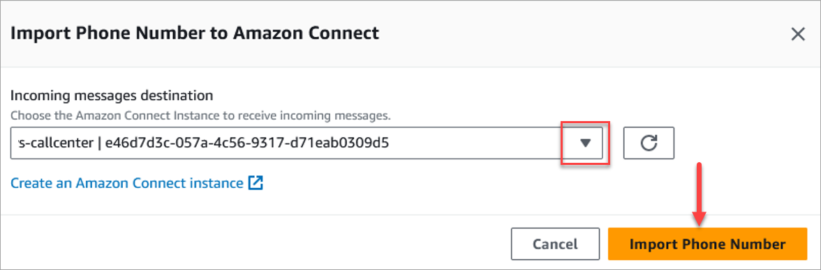 La page AWS End User Messaging SMS d'importation des numéros de téléphone.