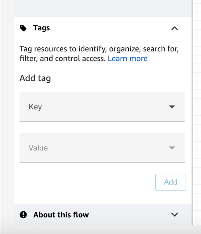 Section Balises dans le concepteur de flux.