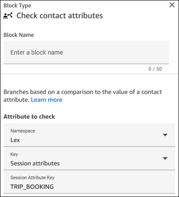 Un outil personnalisé nommé TRIP_BOOKING dans le bloc Vérifier les attributs de contact.
