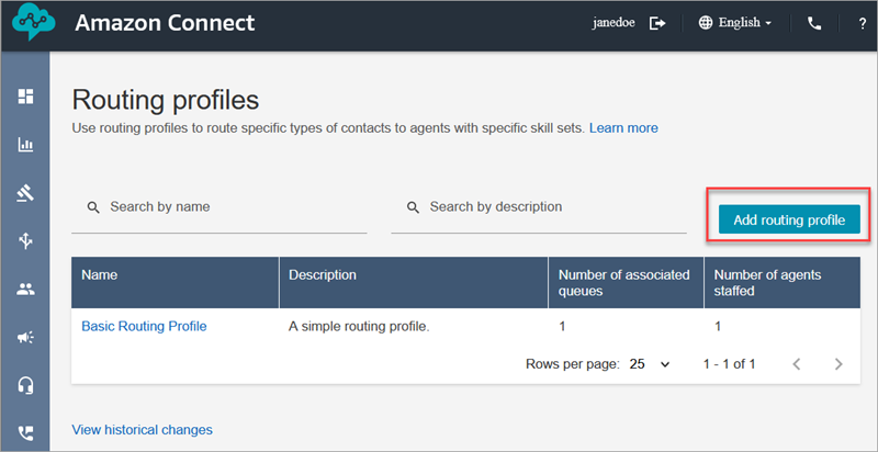 Page Profils de routage, bouton Ajouter un profil de routage.