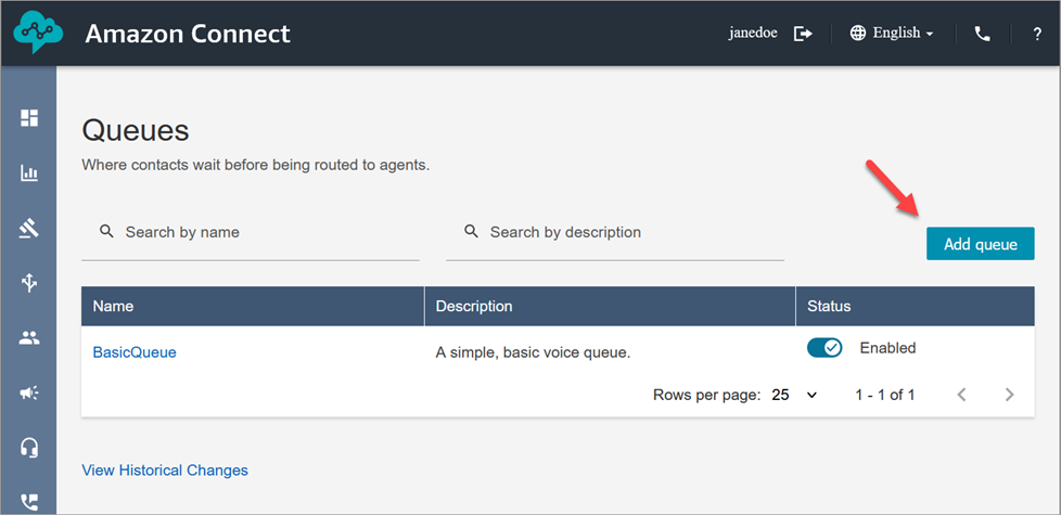 Page Files d'attente, bouton Ajouter une file d'attente.