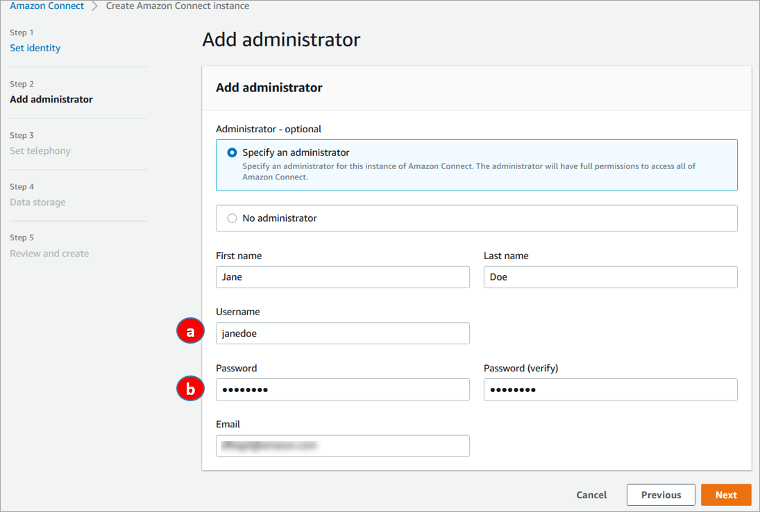 Page Ajouter un administrateur, zones Nom d'utilisateur et Mot de passe.