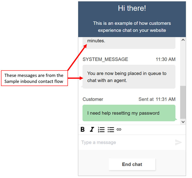Conversation par chat dans le CCP, affichage des messages du flux et client.