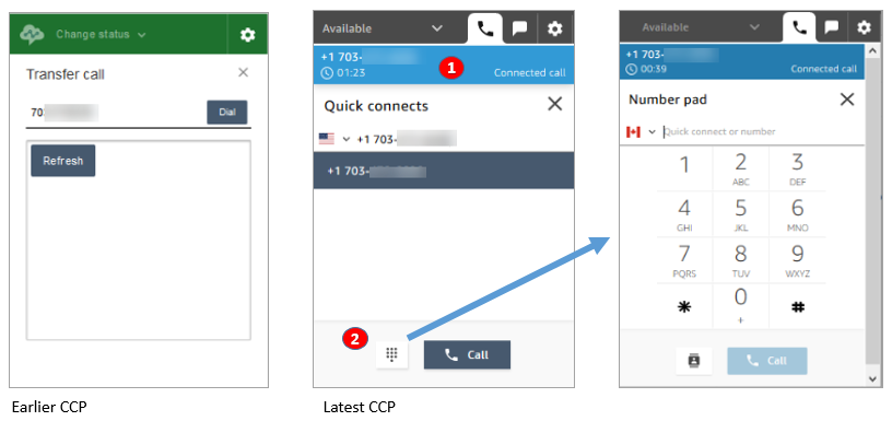 Lancement d'un autre appel alors qu'un appel est en cours dans l'ancienne version du CCP, puis dans la dernière version du CCP.