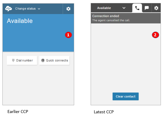 L'agent met fin à l'appel avant d'être connecté dans l'ancienne version du CCP, puis dans la dernière version du CCP.