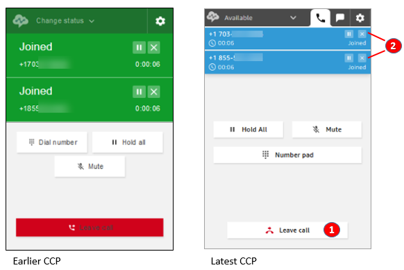 Quitter un appel dans l'ancienne version du CCP, puis dans la dernière version du CCP.